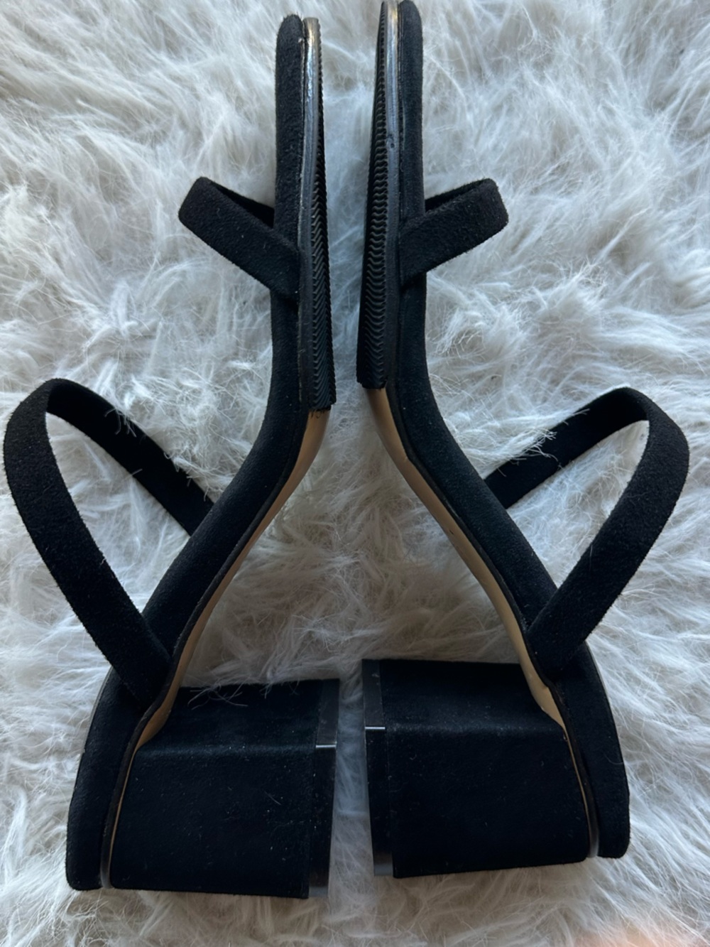 ALL BLACK naked lady Black Block Heel Slide strap Sandals 37.5 made in Italy